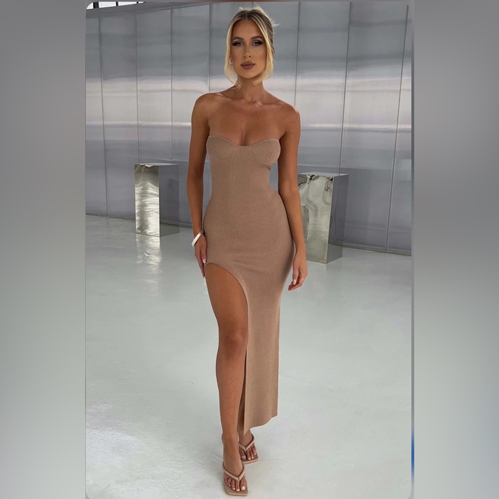 Elegant Tan Midi Dress